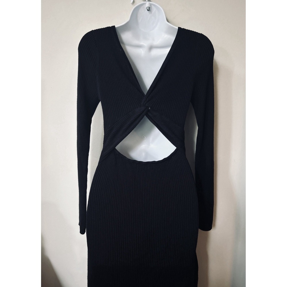 Sweater Dress Pillar Cut Out Black Sz M Stretch Fitted Y2K Gothβ Witchy Slit